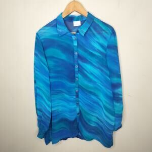 Koret Button Up Shirt Blouse Blue Tie Dye